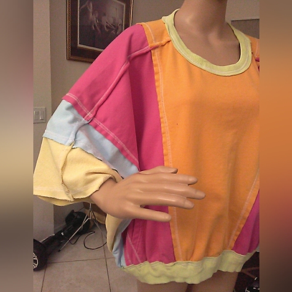 BiBi Boxy 3/4 Dolman Sleeve Blouse Multi-color Patchwork (Super Cute, Fab Brand) - Picture 9 of 11